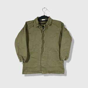 The Simple Folk Chore Jacket Kids 8-9 Olive Green Minimalist Organic Cotton